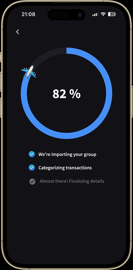 Screen showing Splital importing a Splitwise CSV file