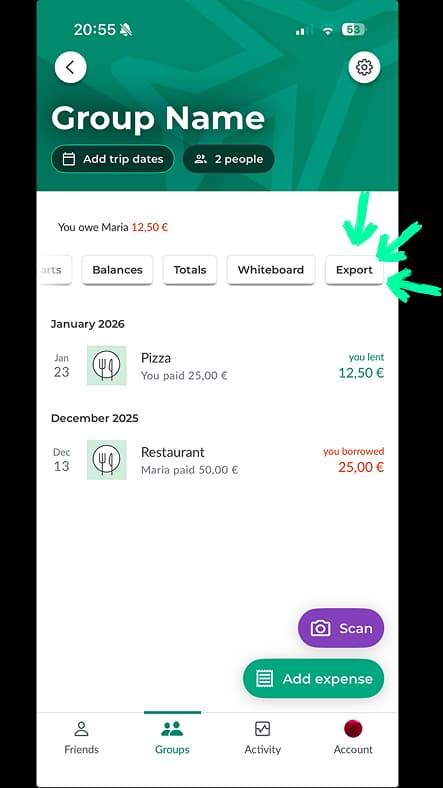 How to export a Splitwise group